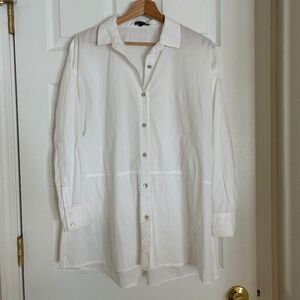 Eileen Fisher white stripe lagenlook button down organic cotton tunic XS